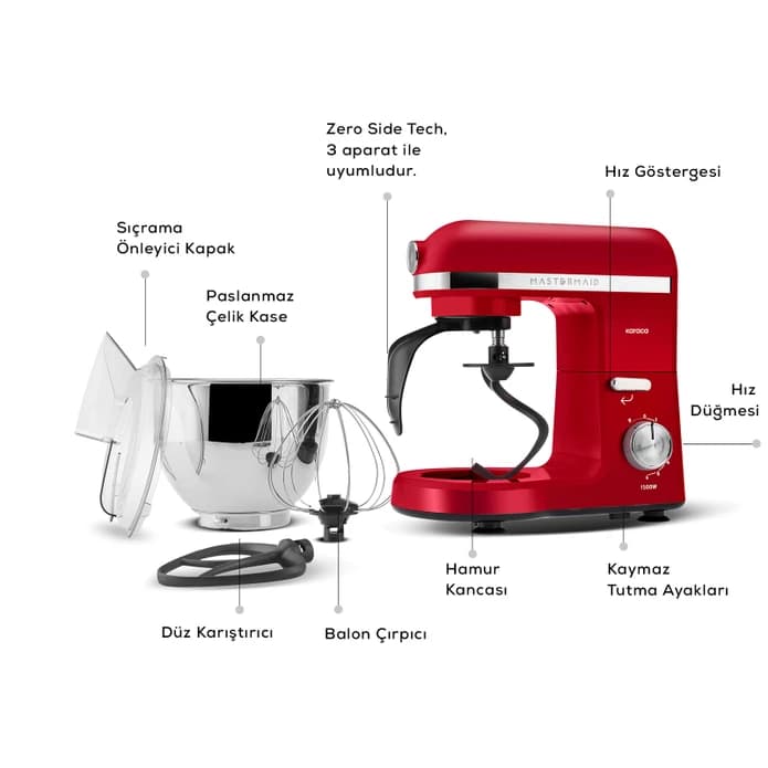 همزن کاسه ای حرفه ای کاراجا مدل Mastermaid chef pro çift قرمز — تصویر ۴