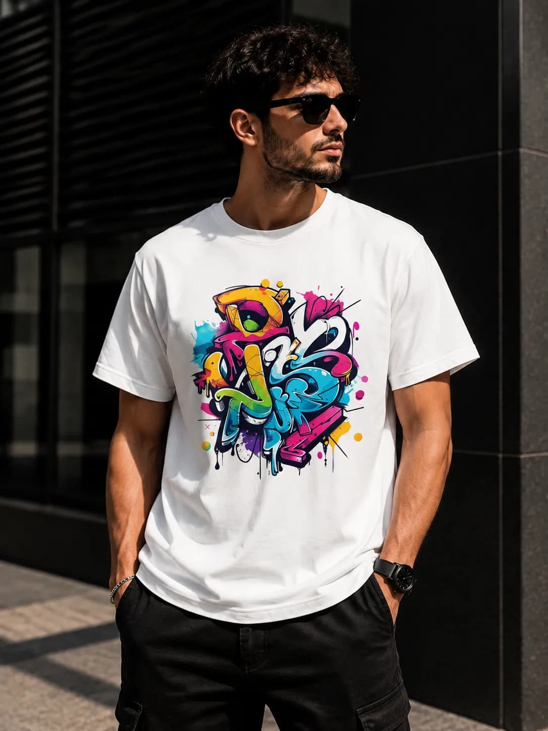 تیشرت آستین کوتاه مردانه طرح Graffiti Color