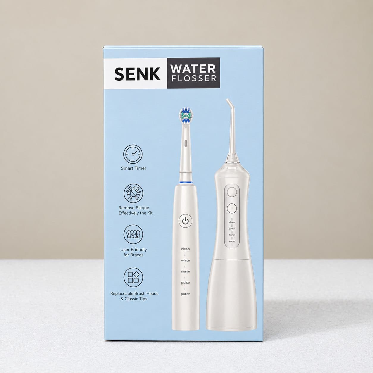 ست مسواک و واترفلاسر مدل 1001 برند SENK — تصویر ۳