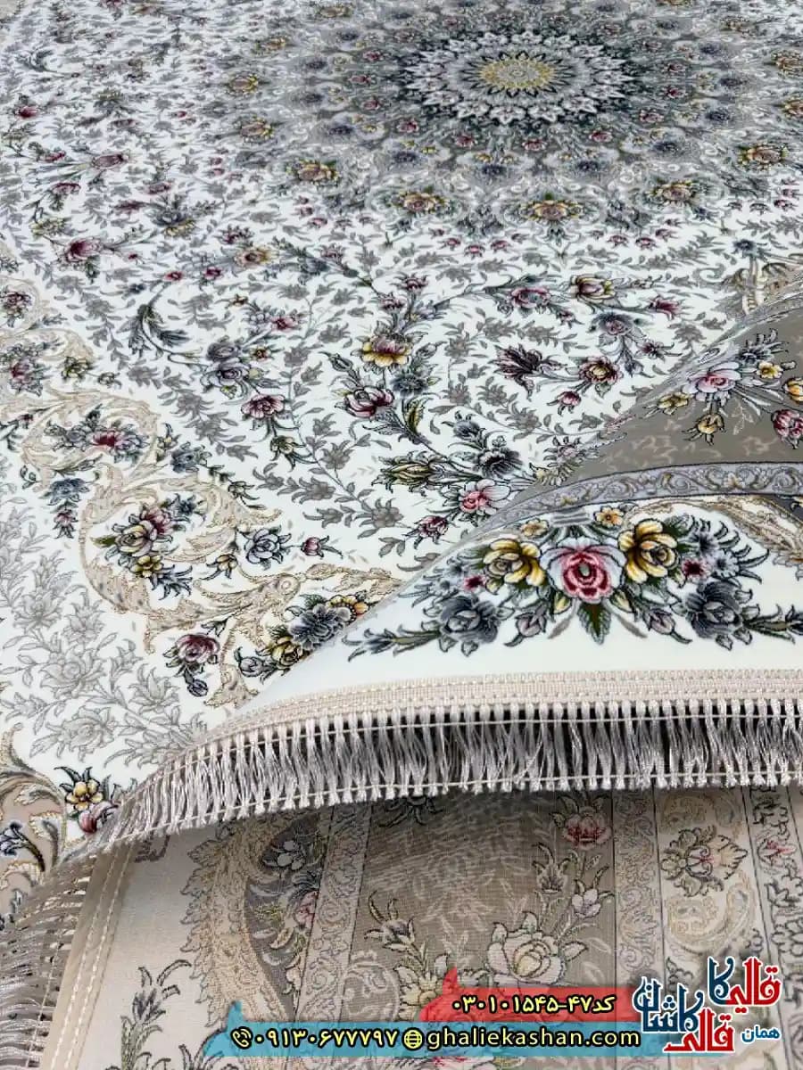 فرش 1500 شانه طرح ایلار رنگ کرم کاشان — تصویر ۴