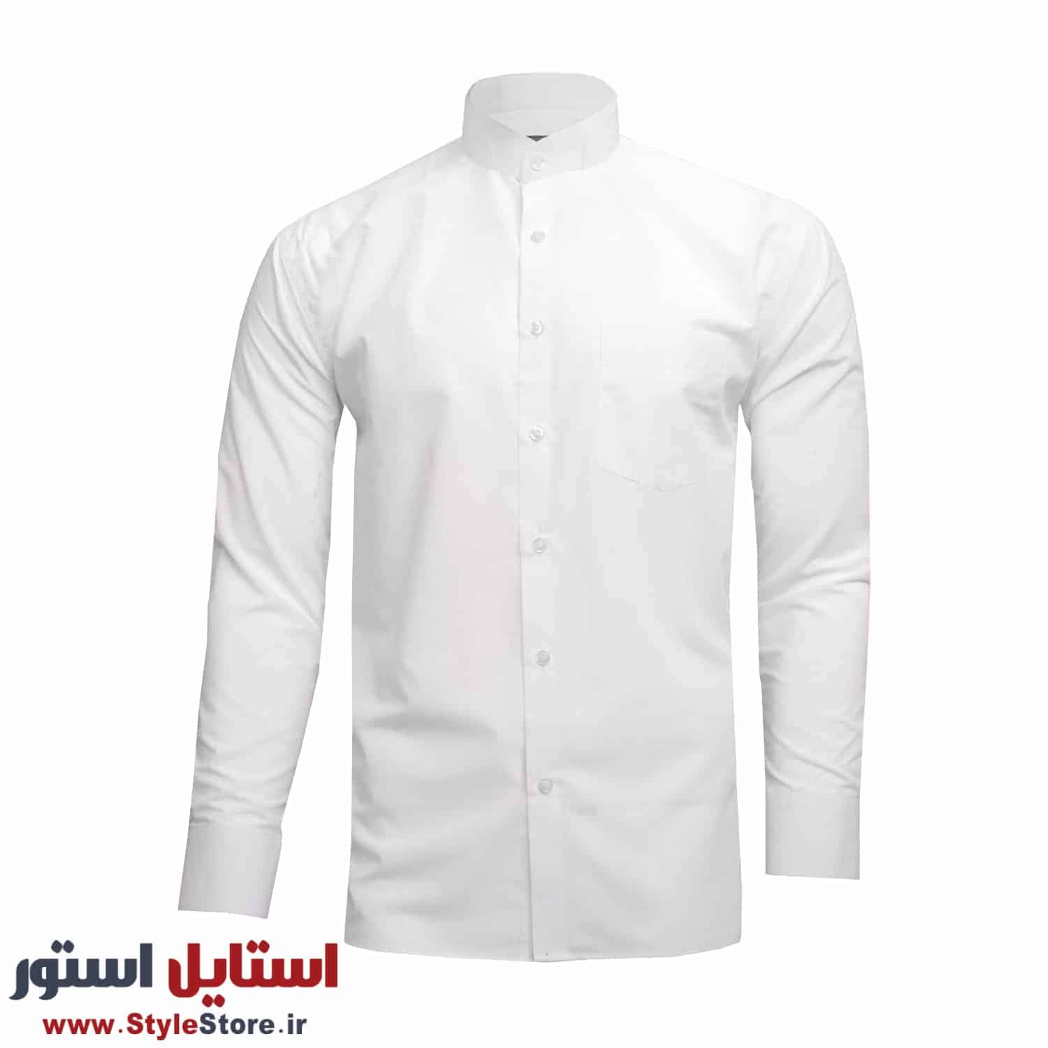 پیراهن مردانه یقه دیپلمات نگین رنگ سفید (اوت لت) — تصویر ۶