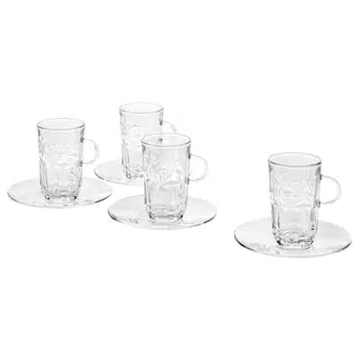فنجان و نعلبکی شیشه ای ایکیا SALLSKAPLIG/ ست 4 تایی