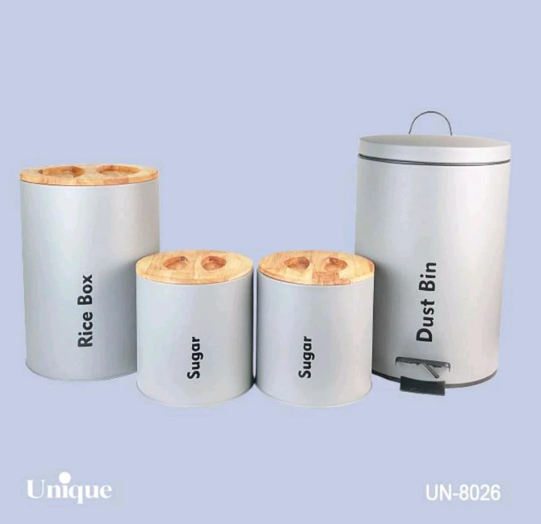 سرویس آشپزخانه 4 پارچه طوسی روشن درب بامبو یونیک کد UN-8026 — تصویر ۲