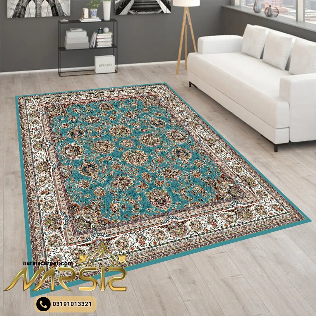 فرشینه فرش افشان طرح خوشه رنگ آبی کد 90137 — تصویر ۲