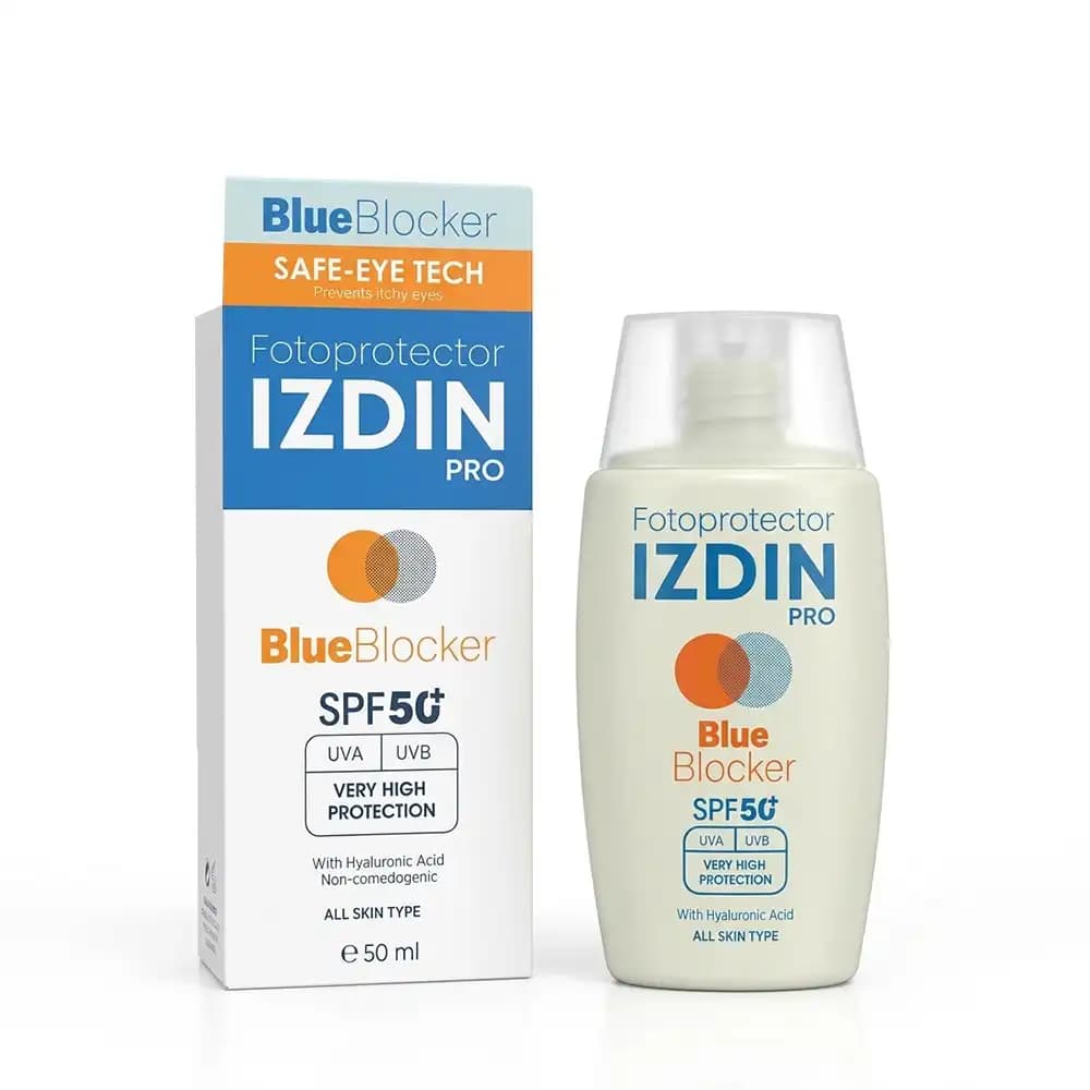 مایع ضدآفتاب SPF50 روشنکننده بلو بلاکر ایزدین پرو (IZDIN PRO) انواع پوست حجم 50 میلی لیتری