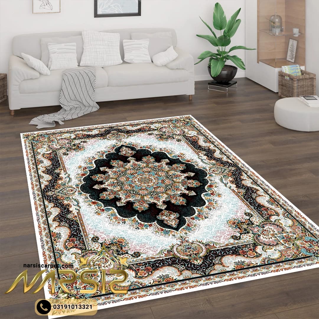 فرشینه فرش طرح الیزه رنگ کرم کد 90127 — تصویر ۲