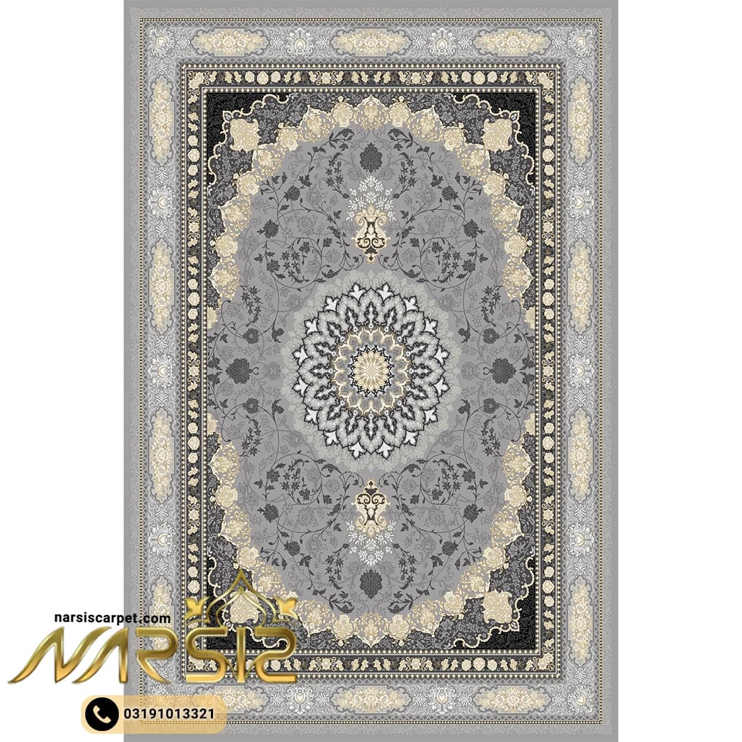 فرشینه فرش طرح ایوا رنگ طوسی کد 90102