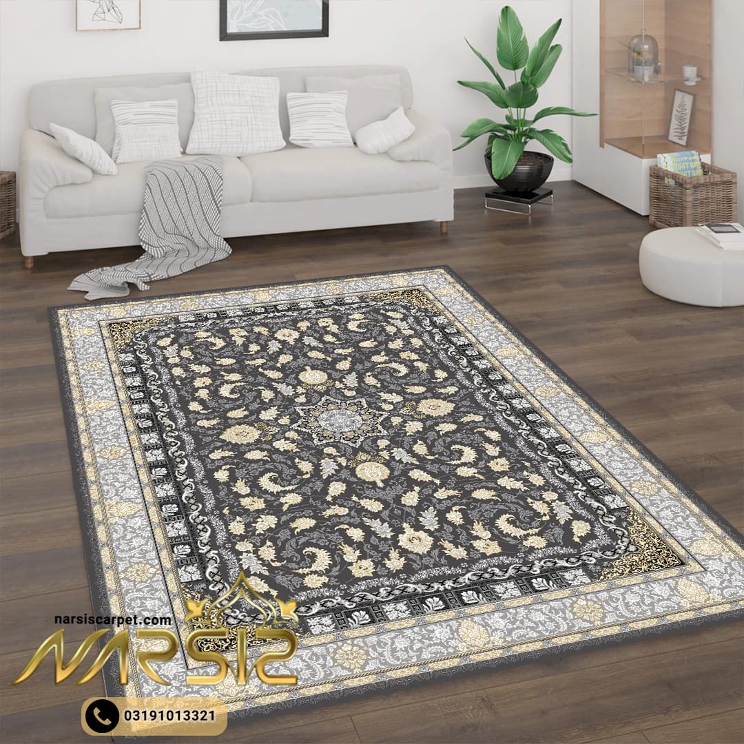 فرشینه فرش طرح آتنا رنگ زغالی کد 90101 — تصویر ۲