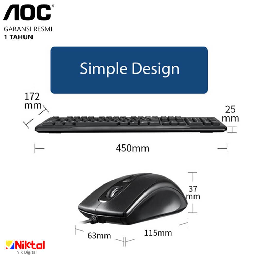 ست ماوس و کیبورد سیمی AOC مدل KM110 | مقاوم در برابر پاشش آب — تصویر ۴