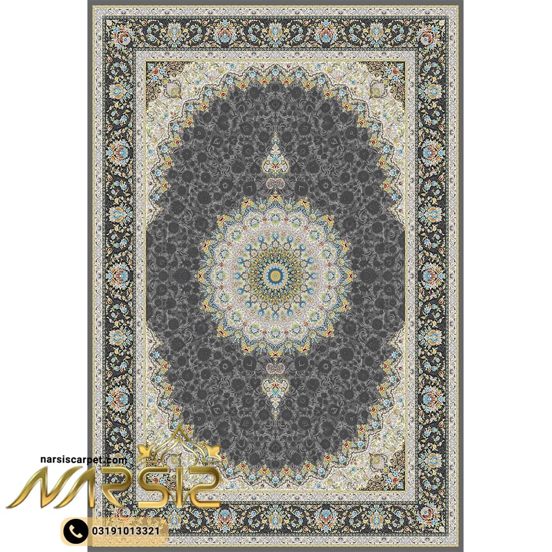 فرشینه فرش طرح ثمین رنگ طوسی کد 9088
