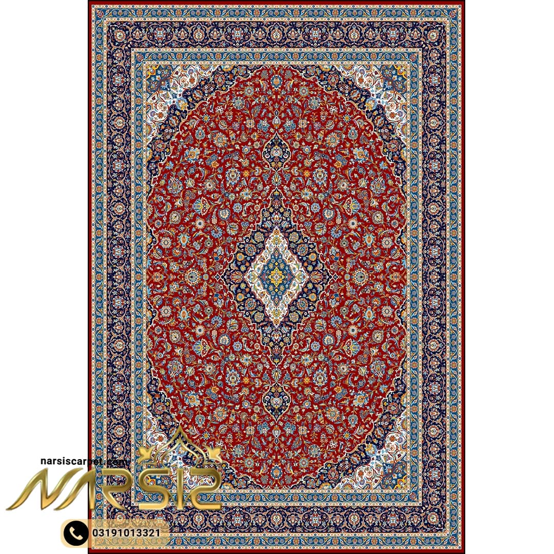 فرشینه فرش طرح کاشان رنگ لاکی کد 9086