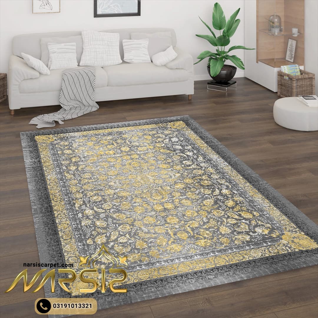 فرشینه فرش افشان طرح مهرو رنگ طوسی کد 9083