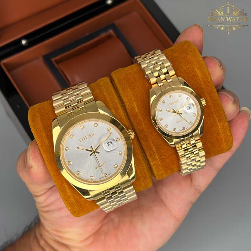 ساعت مچی ست سیتیزن طلایی صفحه سفید Citizen 5570 — تصویر ۲