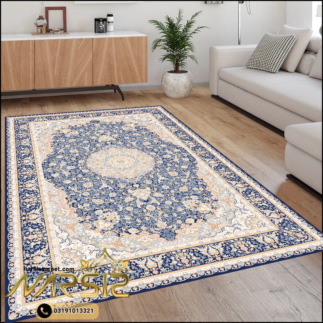 فرشینه فرش طرح پردیس سرمه ای کد 9078