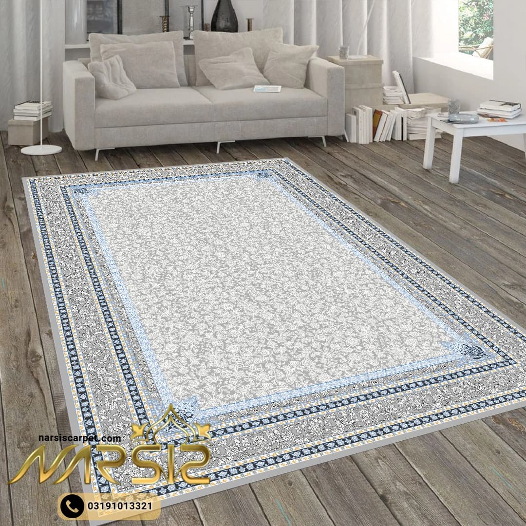 فرشینه فرش افشان طرح گلشن رنگ طوسی کد 9076 — تصویر ۲