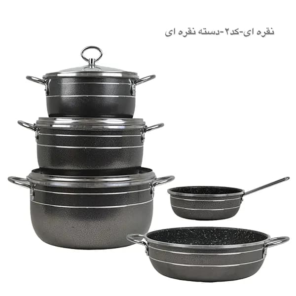 سرویس قابلمه گرانیتی 8 پارچه مدل دسته طلایی و نقره ای اوج — تصویر ۴