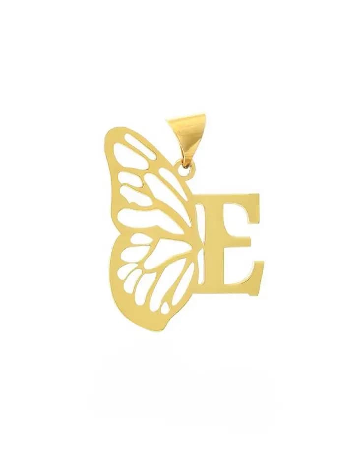 پلاک طلا حرف E و بال پروانه
