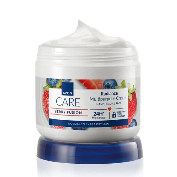 کرم دست و بدن و صورت ۲۴ ساعته توت فرنگی و بلوبری avon.