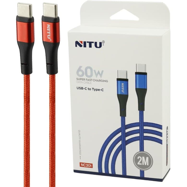 کابل سوپر فست شارژر TYPE C به TYPE C نیتو NITU NC201 طول 2 متر — تصویر ۲