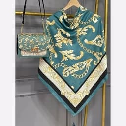 ست کیف و روسری (شال) طرح گراند سبز روسری نخی قواره 130 — تصویر ۲