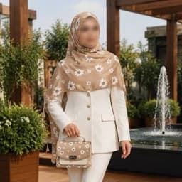 ست کیف و روسری(شال) طرح بابونه کرم ،روسری نخی قواره بزرگ 130 — تصویر ۲