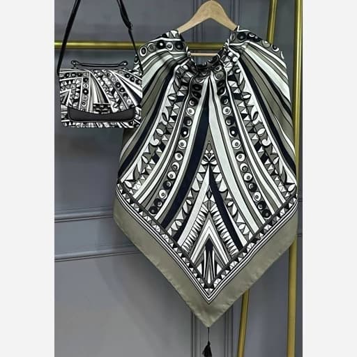 ست کیف و روسری (شال) طرح ریما خاکی روسری نخی قواره 130