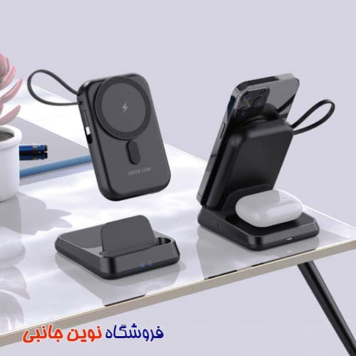 پاوربانک مگ سی گرین لاین مدل GN3N1MGPB10BK ا Green Lion 3 in 1 Magsafe 10000mAh Power Bank (تک / عمده) — تصویر ۲