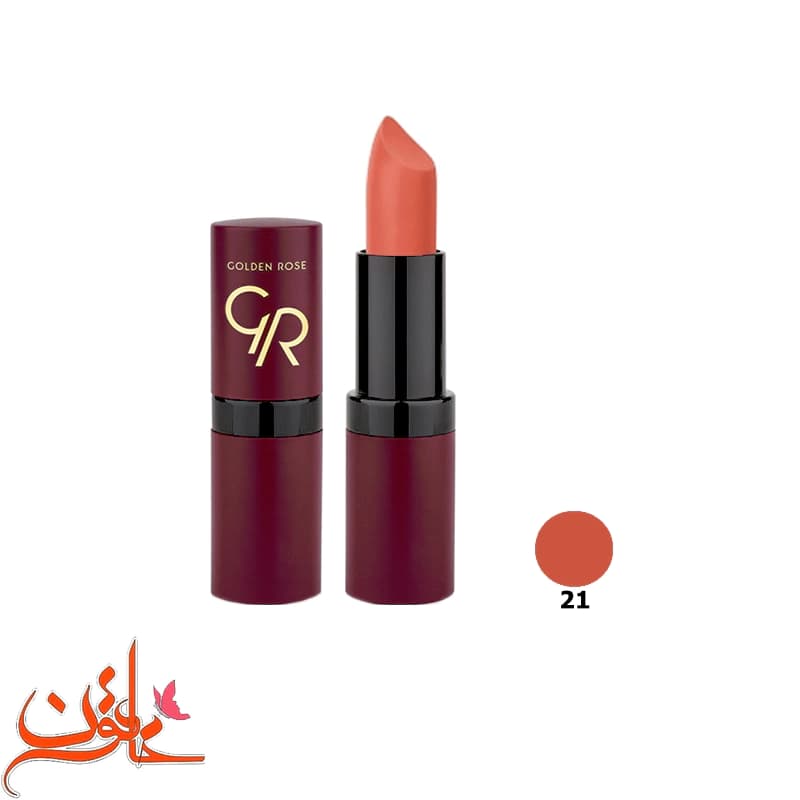رژ لب گلدن رز شماره 21 مدل ولوت مات Golden Rose Velvet Matte Lipstick