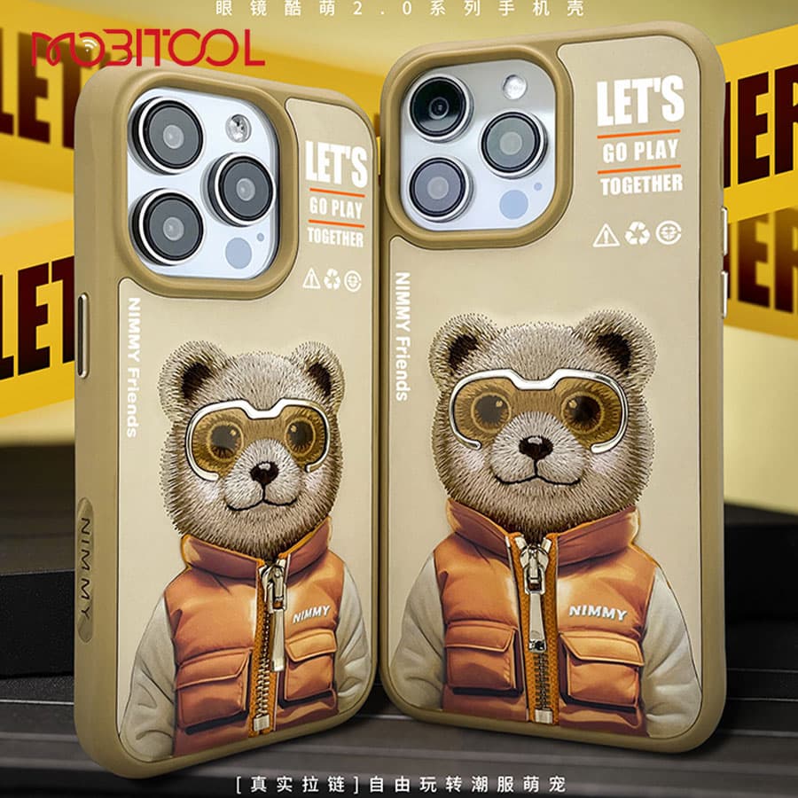 قاب گوشی آیفون 16 پرو مکس طرح خرس با عینک و زیپ واقعی نیمی Nimmy Cool Cute Brown Bear iPhone 16 Pro Max — تصویر ۷