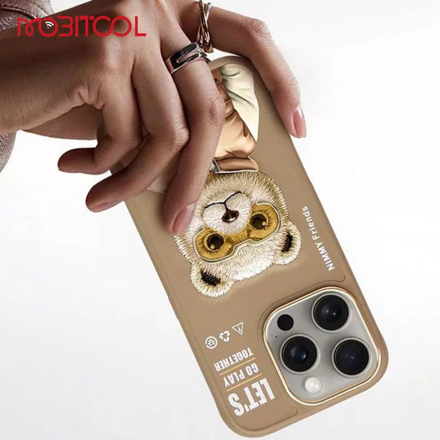قاب گوشی آیفون 16 پرو مکس طرح خرس با عینک و زیپ واقعی نیمی Nimmy Cool Cute Brown Bear iPhone 16 Pro Max — تصویر ۳