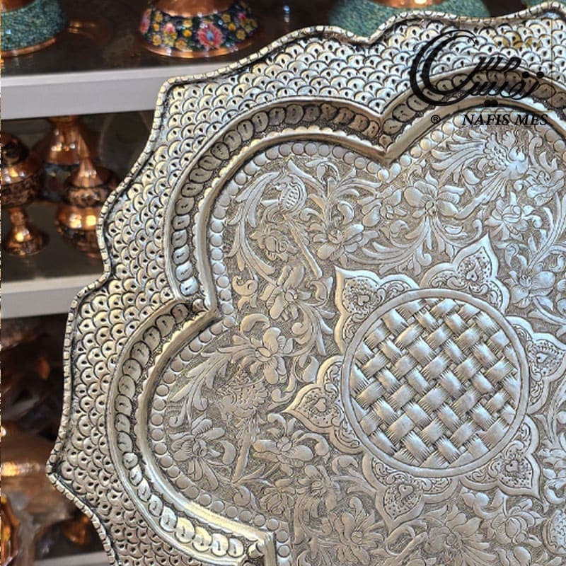 سینی مسی آب نقره قلم کاری شده ترنج — تصویر ۲