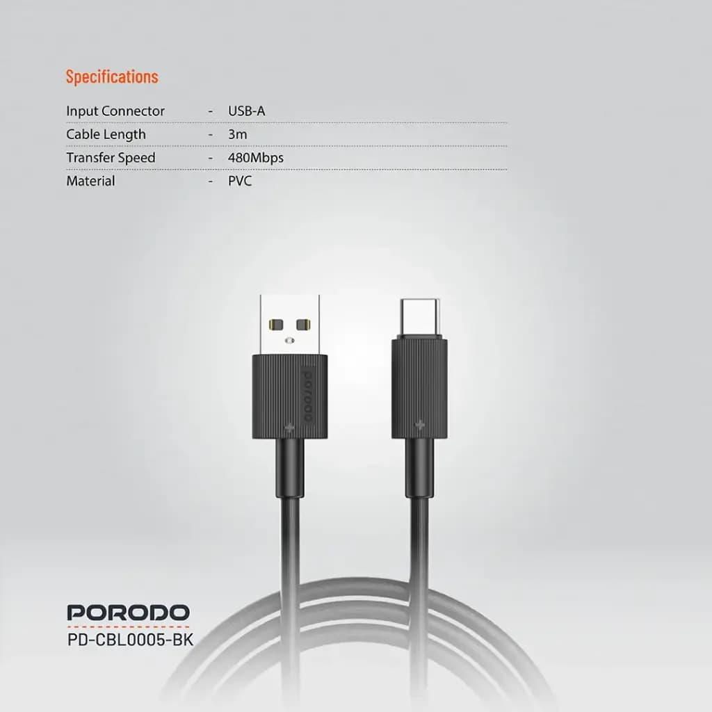کابل شارژ مقاوم پرودو USB-A به USB-C با طول 3M مدل PD-CBL0005 — تصویر ۲