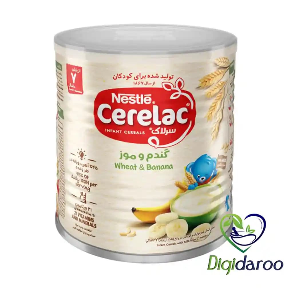 سرلاک گندم و موز به همراه شیر نستله 400 گرمی (از پایان 7 ماهگی)