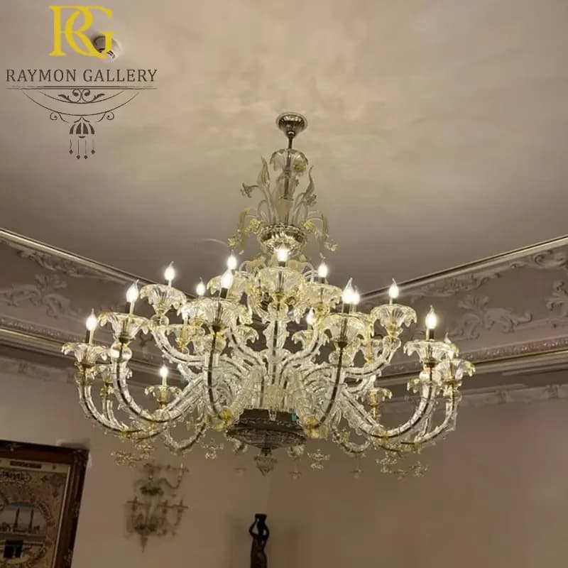 لوستر مورانو مات کلاسیک و آویز های شیک وارداتی(24 شاخه)