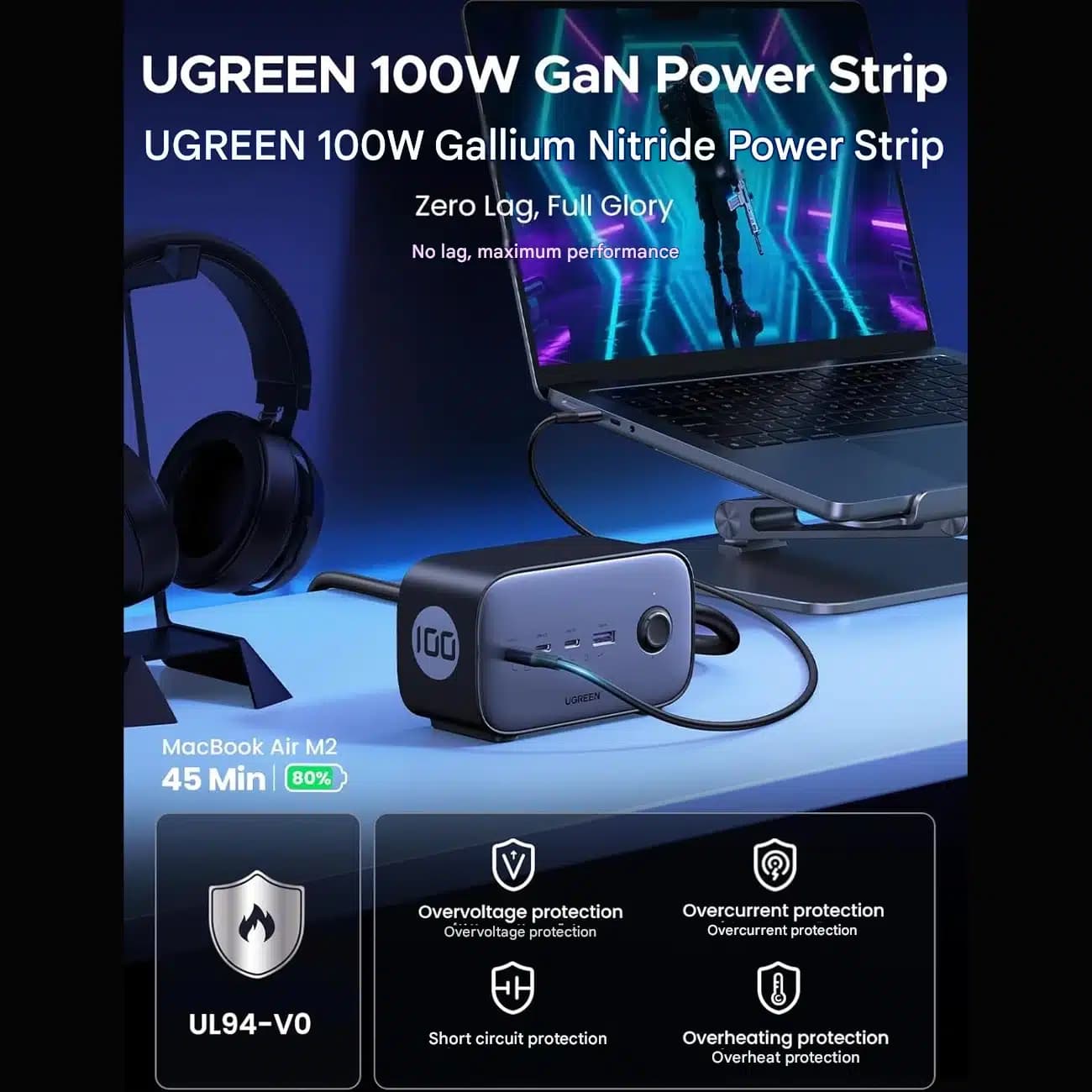 چند راهی برق یوگرین Ugreen مدل CD270-60168 با 2 سوکت و 4 پورت — تصویر ۴