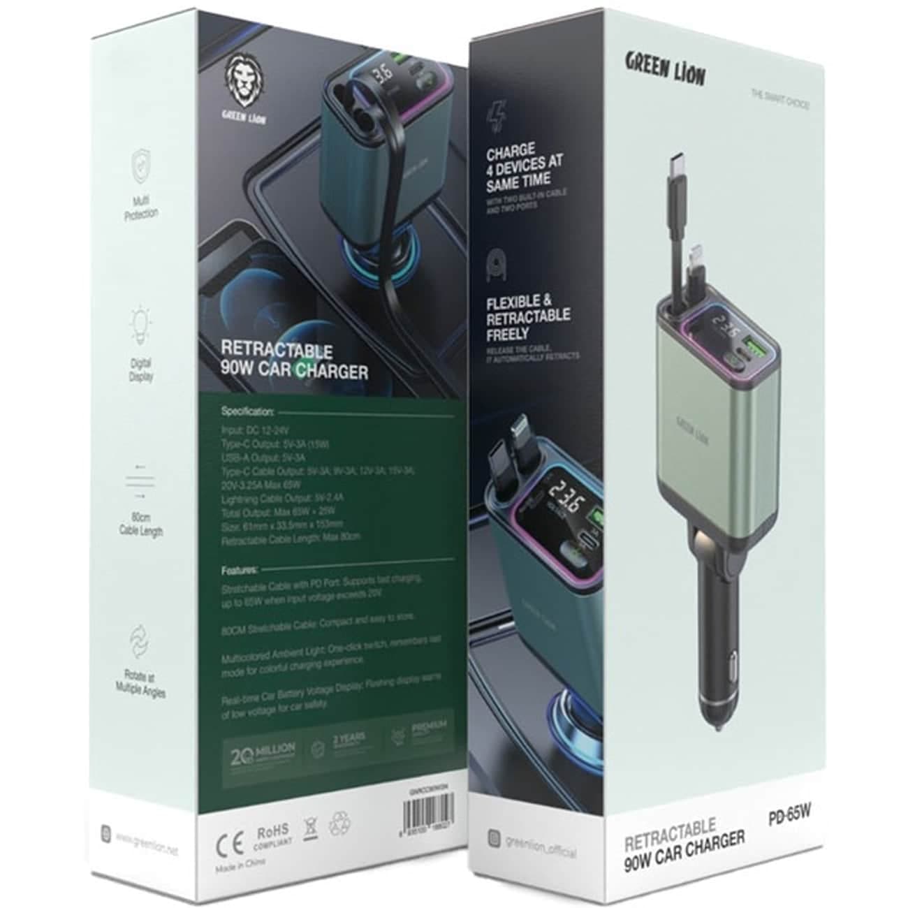 شارژر فندکی ماشین گرین لاین Green Lion مدل GNRCC90WGN توان 90 وات — تصویر ۶