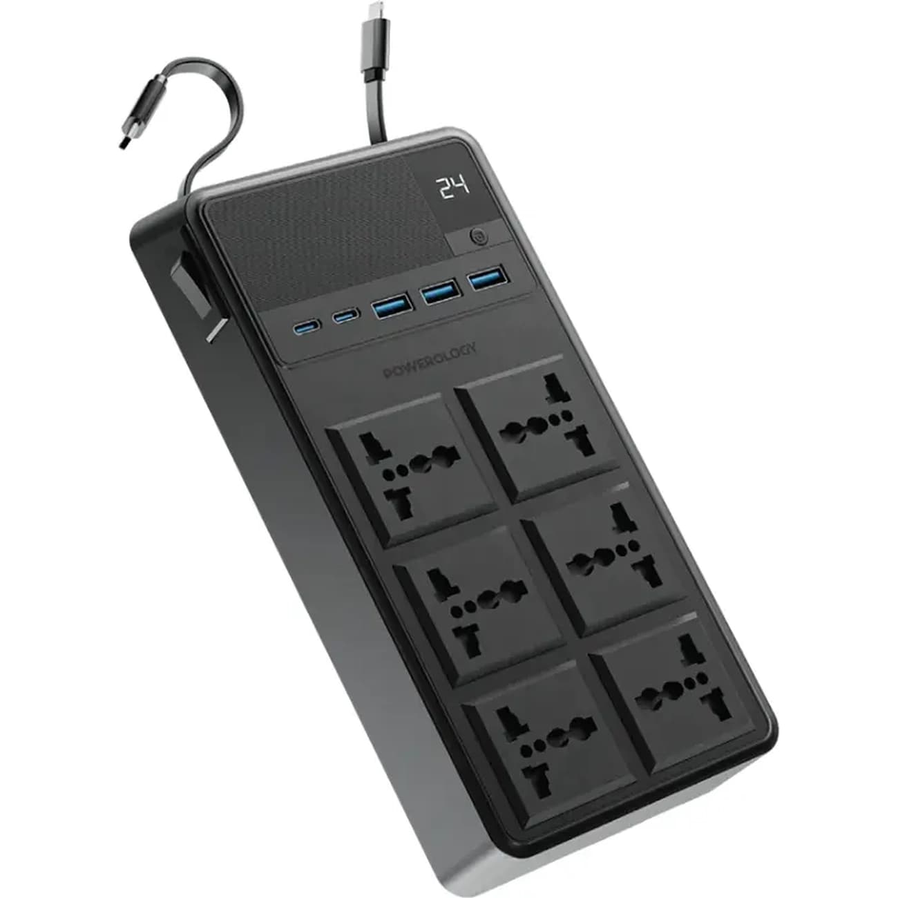 چند راهی برق پاورولوژی مدل PWCUQC030 با 6 سوکت، 5 پورت و کابل شارژ