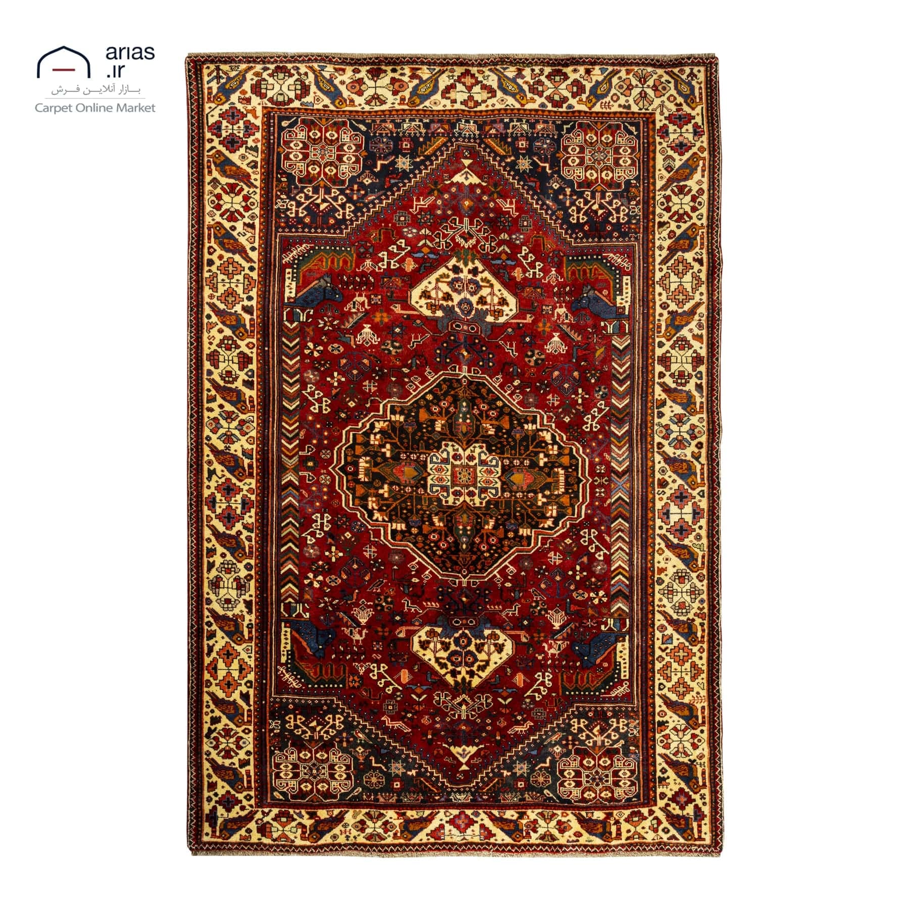 فرش دستباف شش متری زمینه لاکی بافت قشقایی کد D03125A