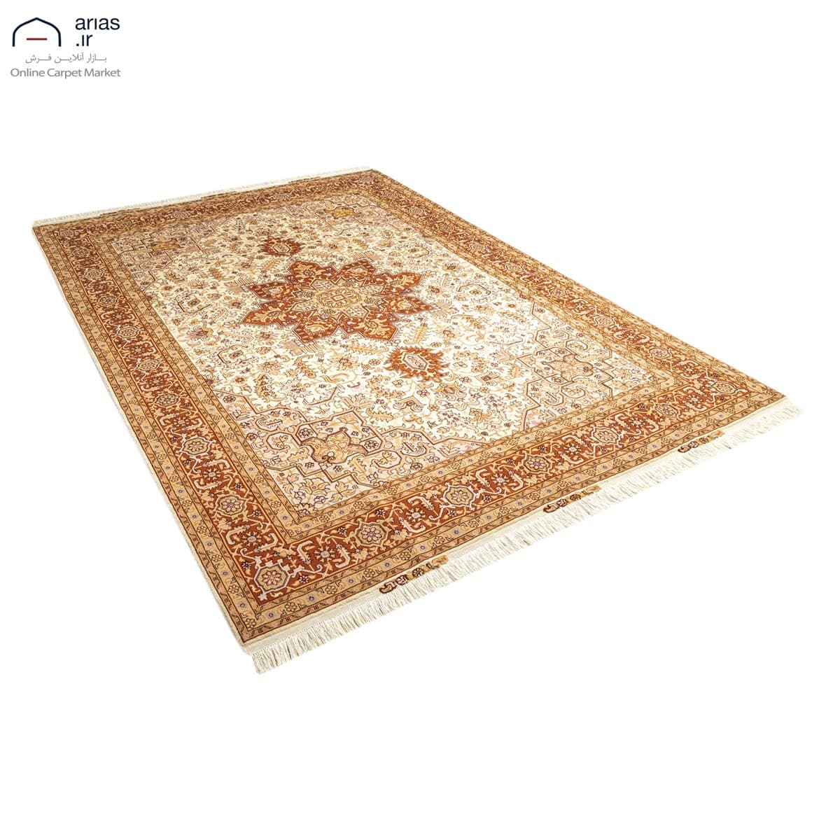 فرش دستباف شش متری هریس چله نخ گل ابریشم زمینه کرم بافت تبریز کد D02515T — تصویر ۳