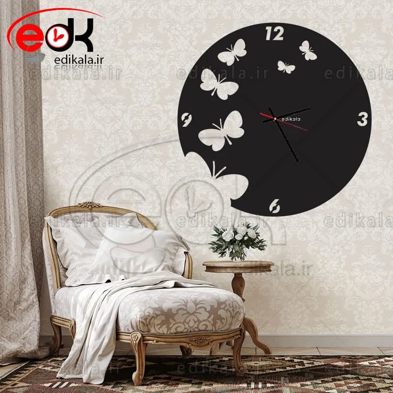 ساعت دیواری طرح پروانه شماره 3 در پنج رنگ و ابعاد انتخابی+فایل کورل