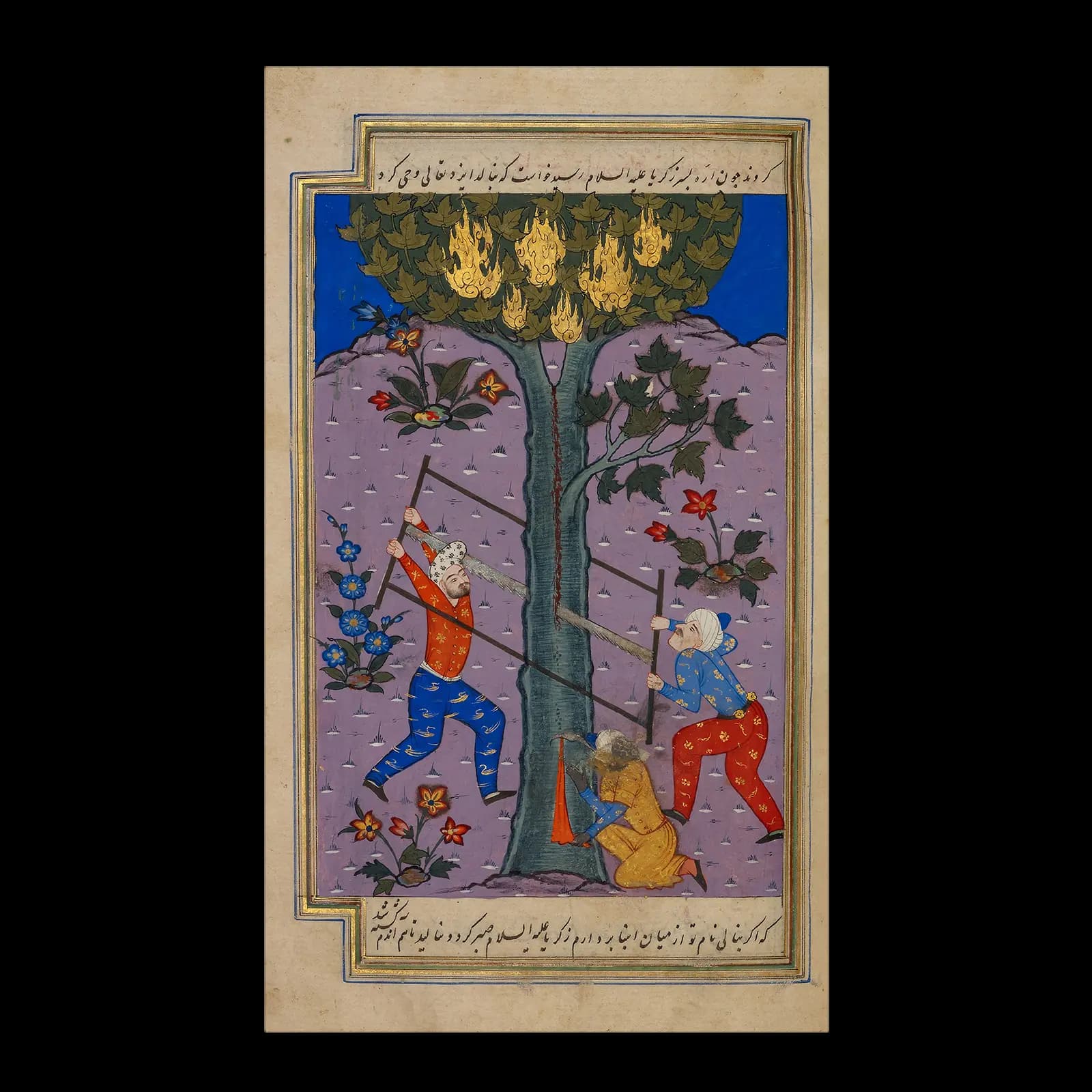 شهادت حضرت زکریا در درخت – تابلو نقاشی کتاب قصص النبیا