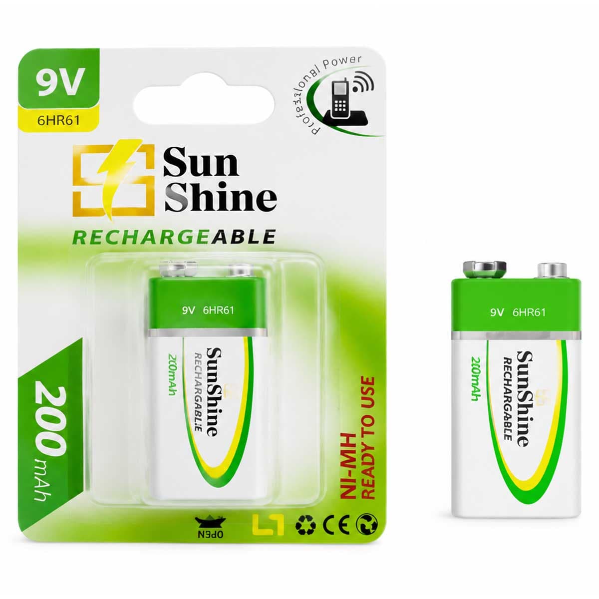 باتری کتابی شارژی 200mAh بسته 2 تایی SUNSHINE