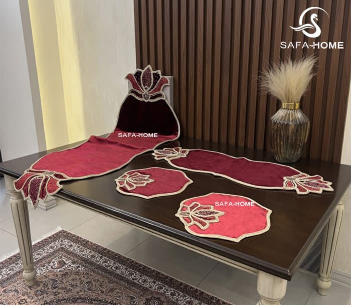 سرویس رومیزی مخمل 4 تکه افسون جواهر دوزی