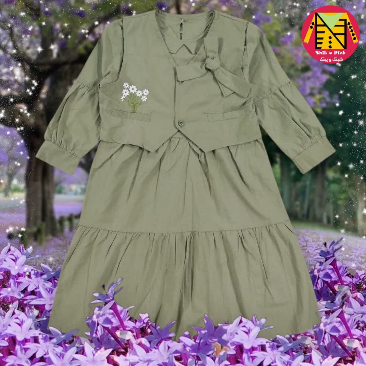 ژیله سارافون مجلسی پاپیون گلدوزی بوته گل سایز بزرگ دخترانه (8 تا 15 سال) — تصویر ۴