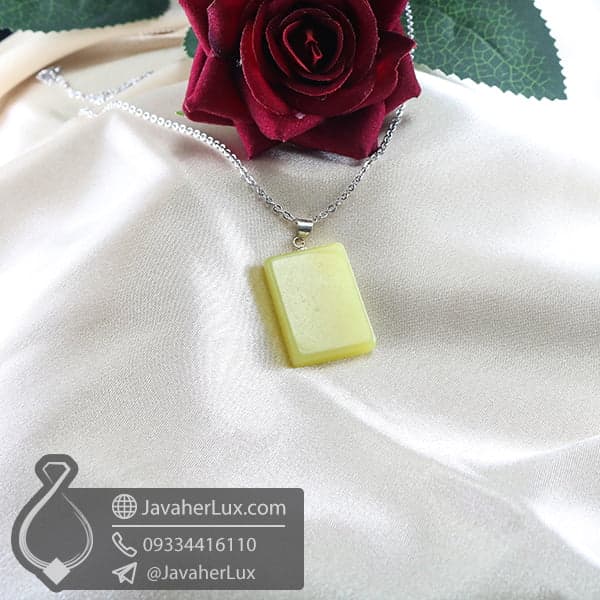 گردنبند یشم زرد اصل و طبیعی سنگ فراوانی و دانایی _ کد : 400719 — تصویر ۳