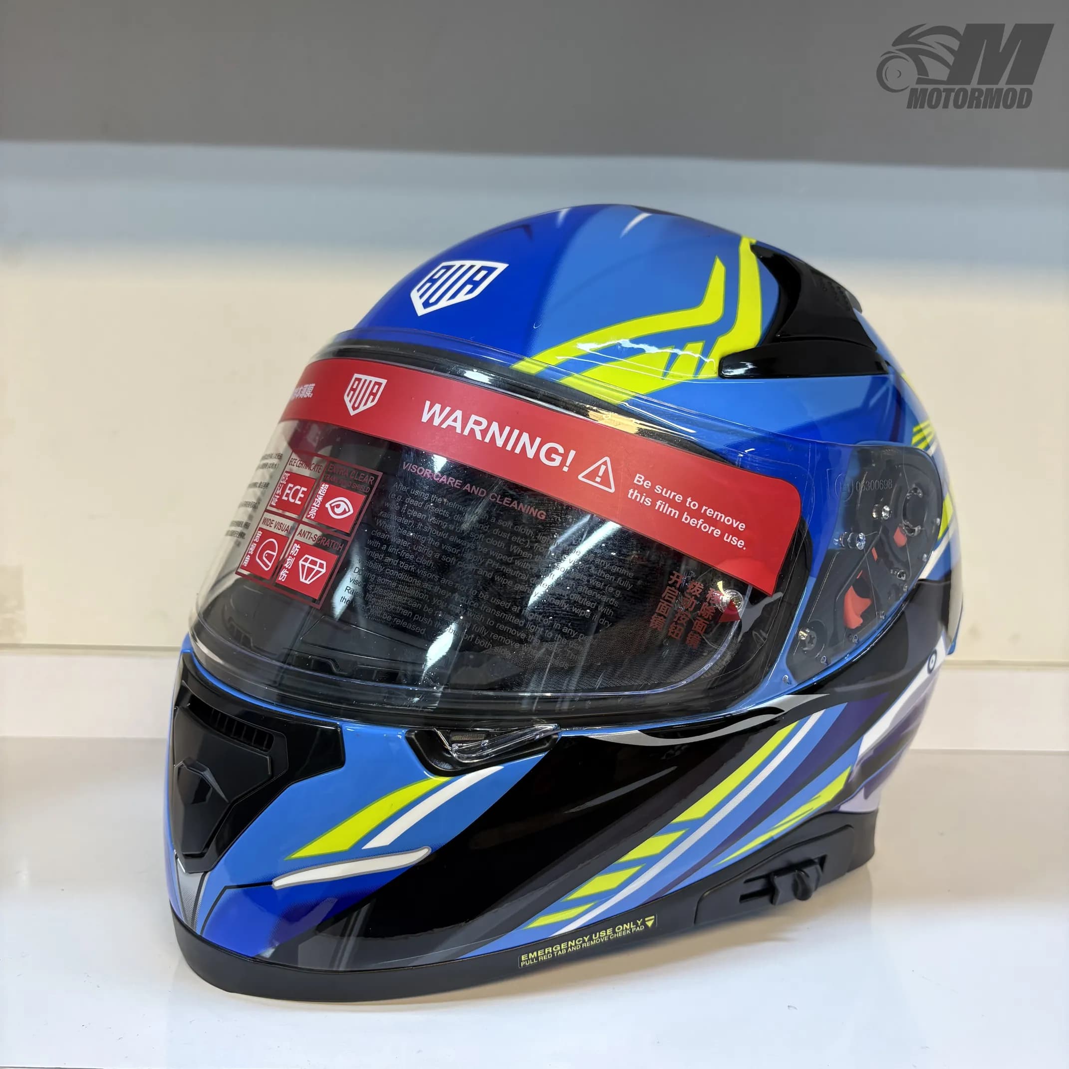 کلاه کاسکت فک ثابت عینکدار AVA (طرحدار – کیفیت بالا) آبی سبز — تصویر ۲