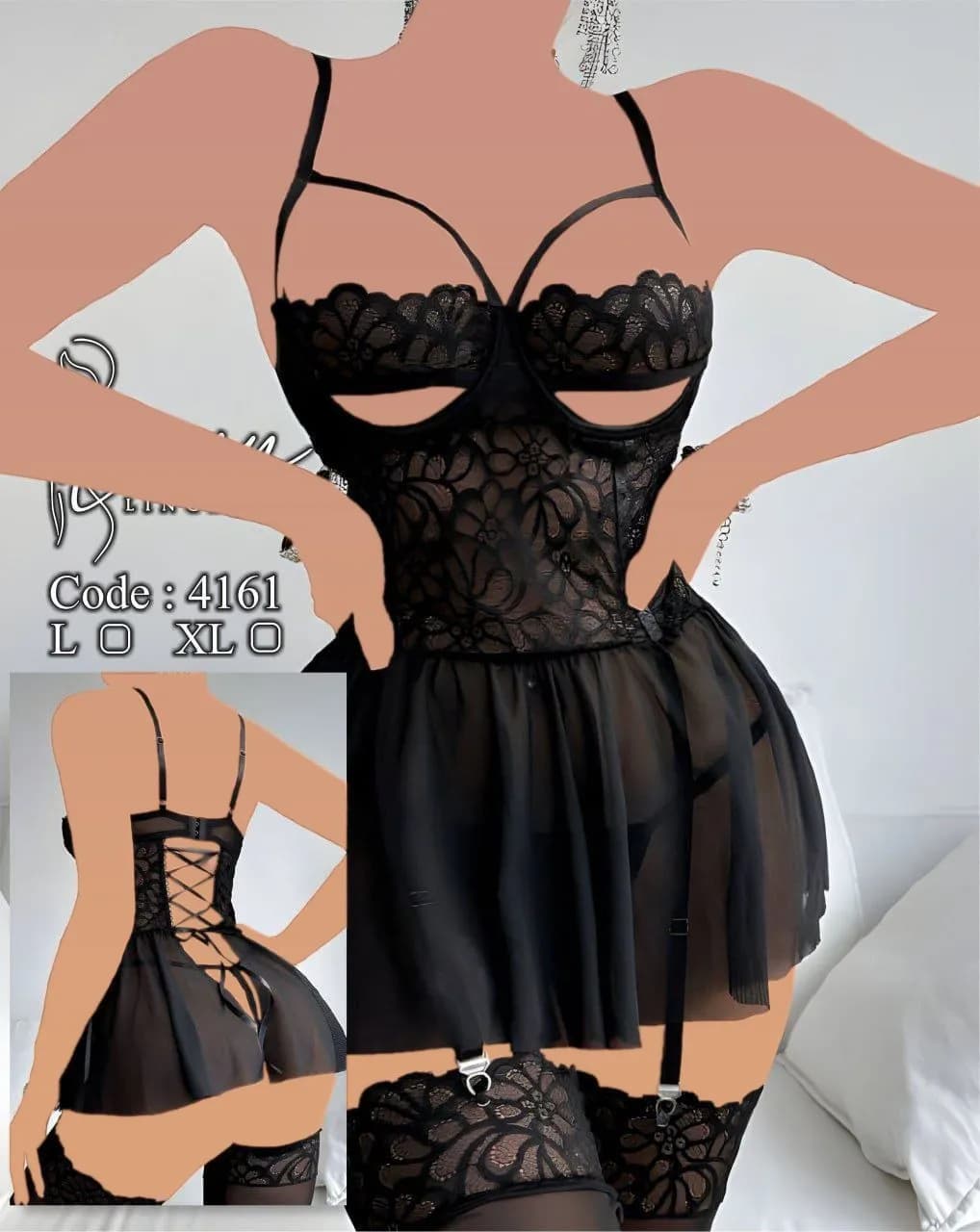 لباس خواب فنردار پشت ضربدری Lavin کد 4161 — تصویر ۲