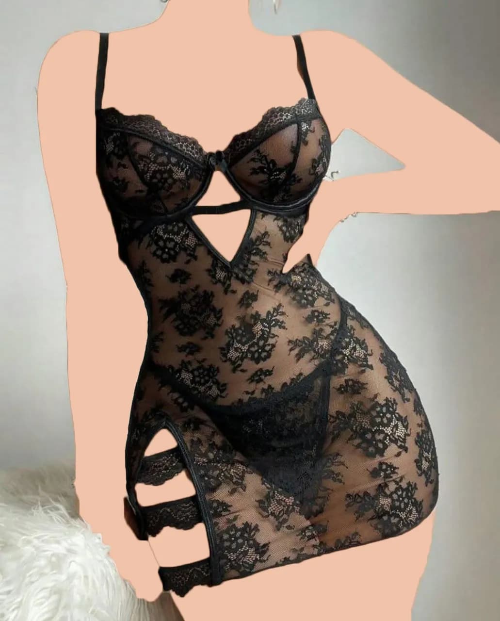لباس خواب توری فنردار کوتاه MNG کد 2850303 — تصویر ۲