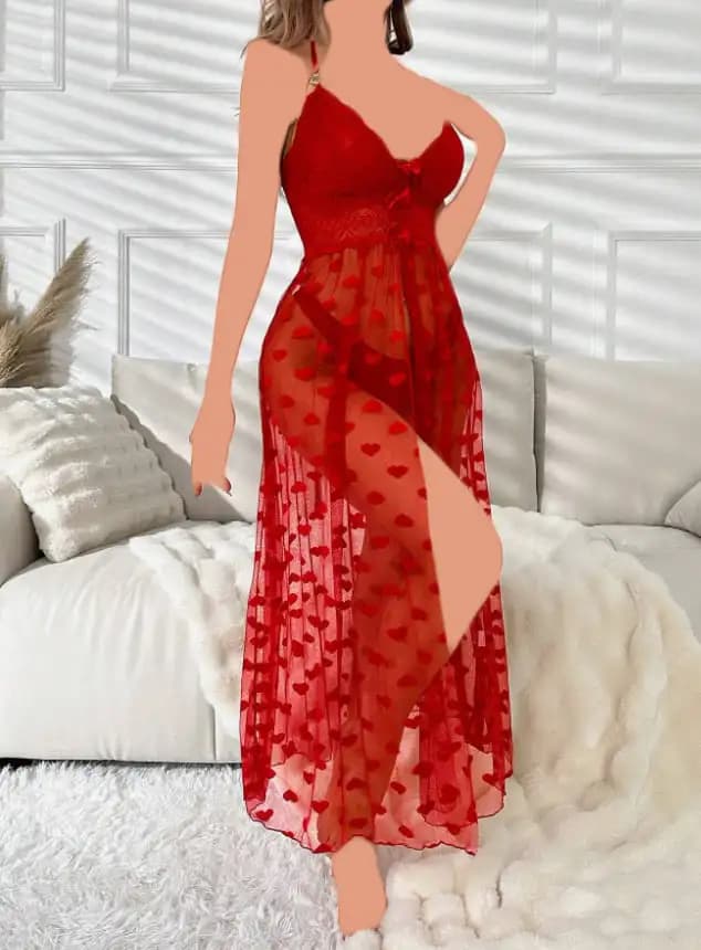 لباس خواب توری قلبی بلند Queen کد 2095 — تصویر ۲