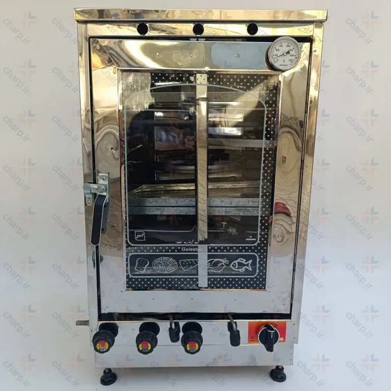تنورگازی تمام استیل ارتفاع 80 با دوجوجه گردان دماسنج + تایمر دوچدن 4~6سینی کد839 (فیلم دارد) — تصویر ۳